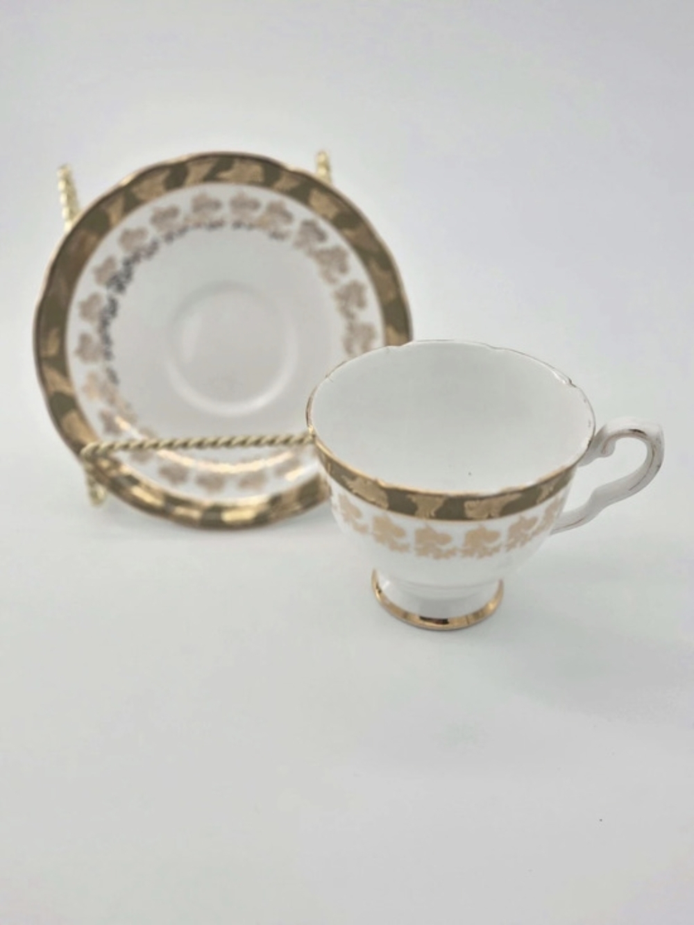 Royal Stafford Morning Glory Teacup Saucer Set Gold Trim Bone China England